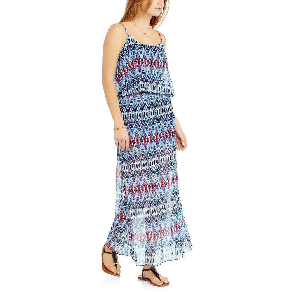 Eye Candy Maxi‎ Dress Geometric Blue Pink Spaghetti Straps Size M